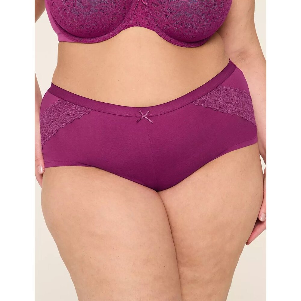 NEW Lane Bryant Cacique Cotton Boyshort Panty Lace Trim Purple Plus Size 26/28